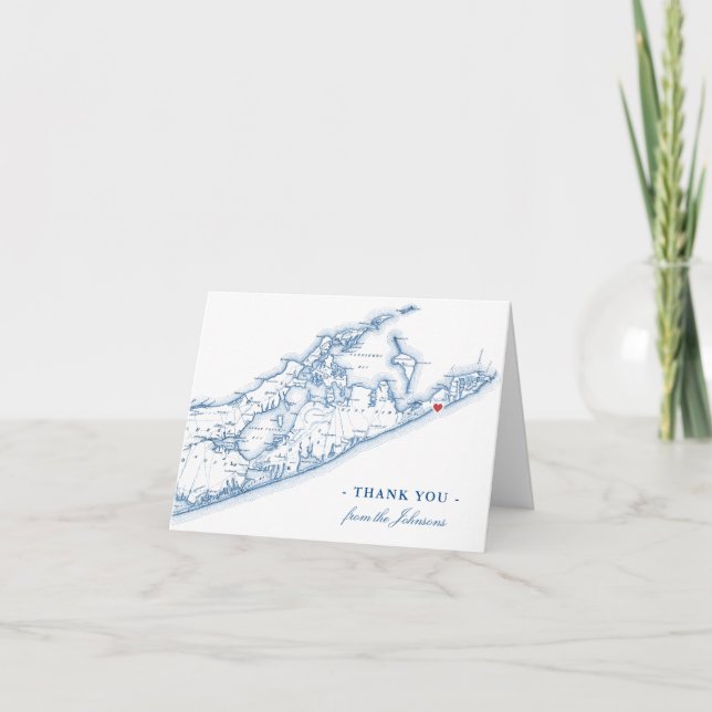 Tarjeta De Agradecimiento Montauk NY Map Boda Personalizado (Anverso)