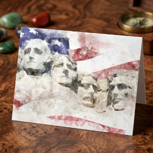 Tarjeta De Agradecimiento Monte Rushmore Acuarela con Bandera Americana