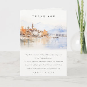 Tarjeta De Agradecimiento Montreux Suiza Acuarela Paisaje Boda