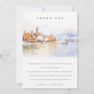 Tarjeta De Agradecimiento Montreux Suiza Acuarela Paisaje Boda