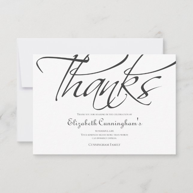 Tarjeta De Agradecimiento Monumento a la caligrafía clásica y simple (Anverso)