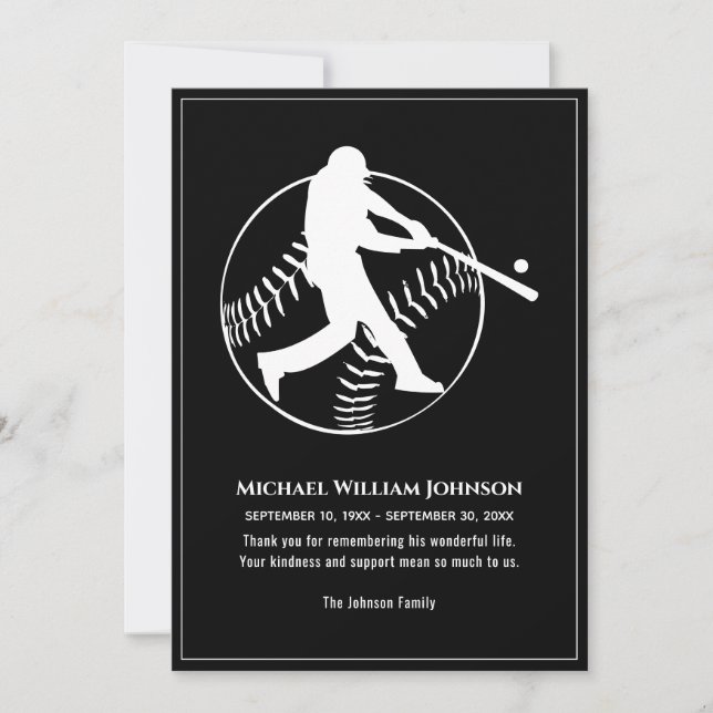 Tarjeta De Agradecimiento Monumento al funeral del Béisbol Batter Negro Y Bl (Anverso)