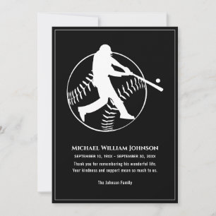 Tarjeta De Agradecimiento Monumento al funeral del Béisbol Batter Negro Y Bl