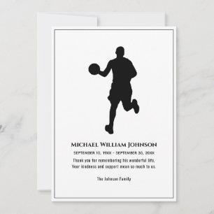 Tarjeta De Agradecimiento Monumento al Funeral Jugador De Baloncesto Blanco 
