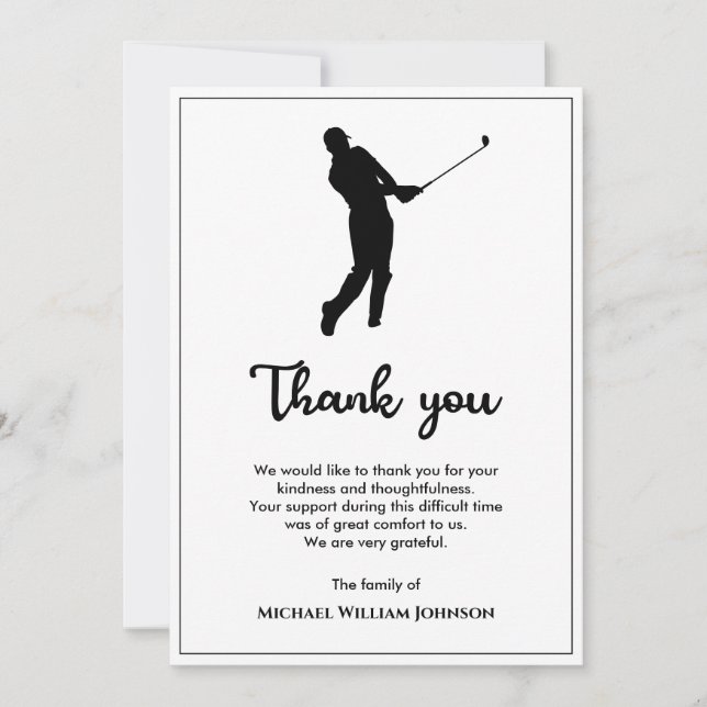 Tarjeta De Agradecimiento Monumento al Jugador de Golf Blanco Y Negro (Anverso)