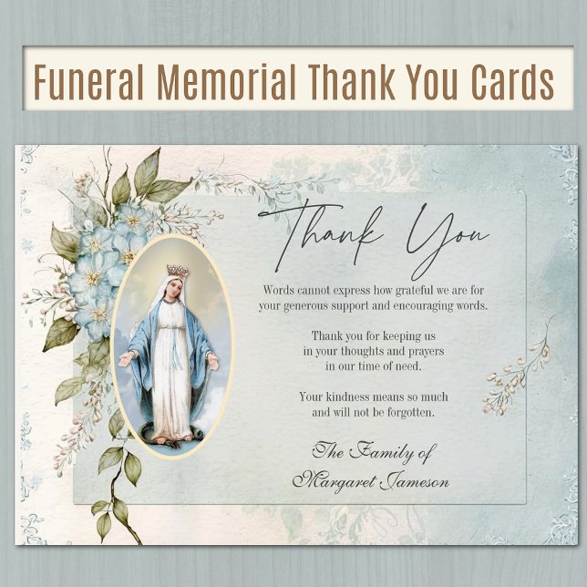 Tarjeta De Agradecimiento Monumento conmemorativo católico a la Virgen María (Traditional Catholic Blessed Virgin Mary Floral Funeral Thank you Cards)