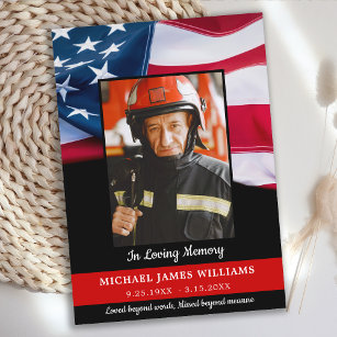 Tarjeta De Agradecimiento Monumento patriótico Funeral de un bombero con ban