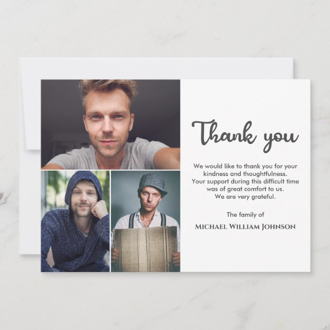 Tarjeta De Agradecimiento Monumento único al funeral de Collage de fotos de  (Anverso)