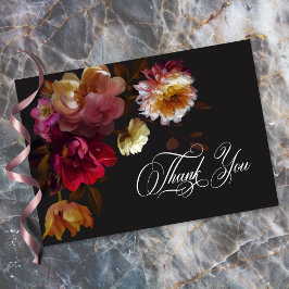 Tarjeta De Agradecimiento Moody Black Floral Painterly Red Burgundy Wedding