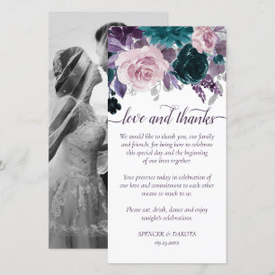 Tarjeta De Agradecimiento Moody Boho Foto Rosa púrpura y Verde azulada de