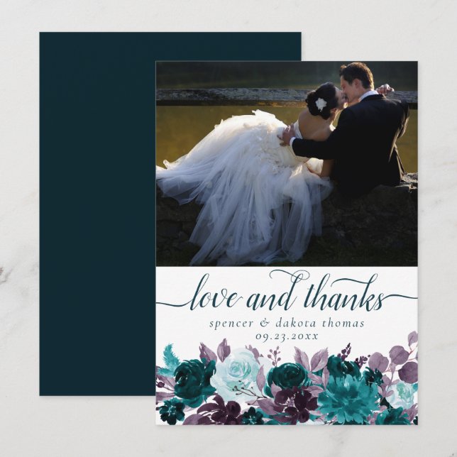 Tarjeta De Agradecimiento Moody Boho | Verde azulado Turquoise Purple Photo  (Anverso / Reverso)