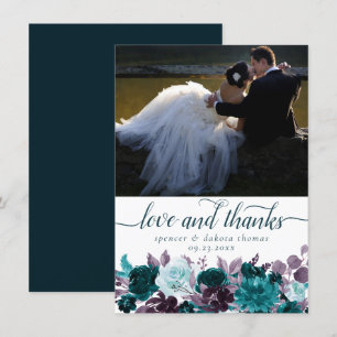 Tarjeta De Agradecimiento Moody Boho   Verde azulado Turquoise Purple Photo 