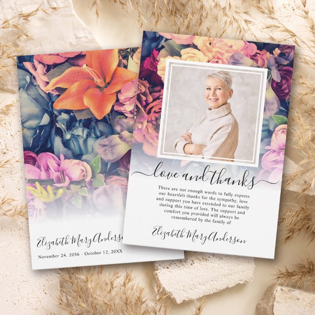 Tarjeta De Agradecimiento Moody Floral Gracias Foto De Bereavement (Subido por el creador)