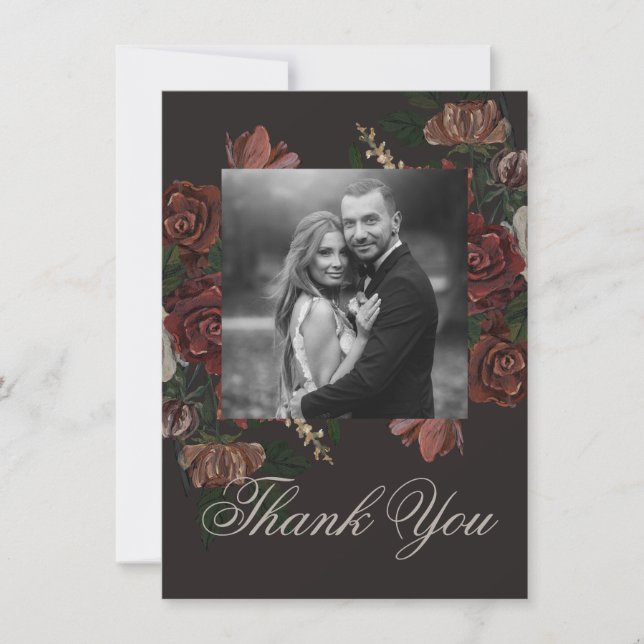 Tarjeta De Agradecimiento Moody Floral Wedding Thank You Card (Anverso)