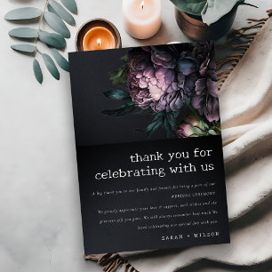 Tarjeta De Agradecimiento Moody Gothic Oscuro Púrpura Negro Peony Boda