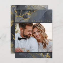 Tarjeta De Agradecimiento Moody Ink Carbón Dorado Abstracto Gracias ID988