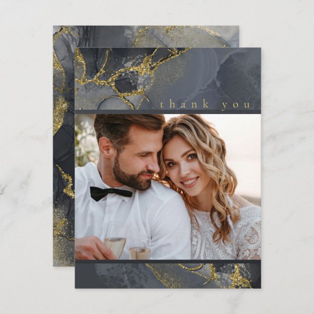 Tarjeta De Agradecimiento Moody Ink Carbón Dorado Abstracto Gracias ID988 (Anverso / Reverso)
