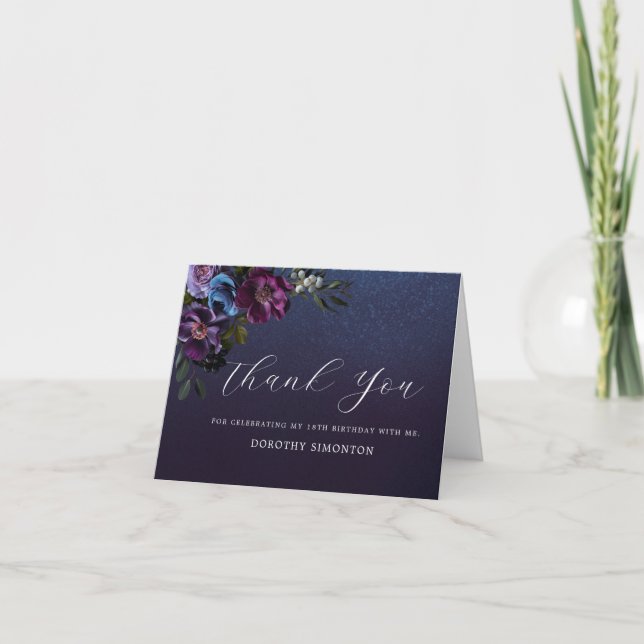 Tarjeta De Agradecimiento Moody Purple Flowers 18th Birthday Gracias (Anverso)