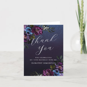 Tarjeta De Agradecimiento Moody Purple Flowers 70th Birthday Gracias