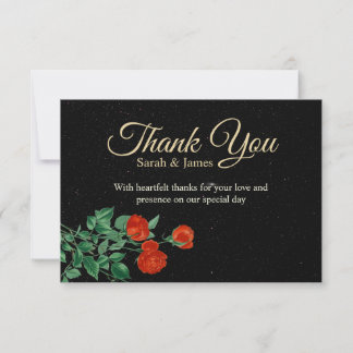Tarjeta De Agradecimiento Moody Starry Night Crimson Roses Wedding Thank You