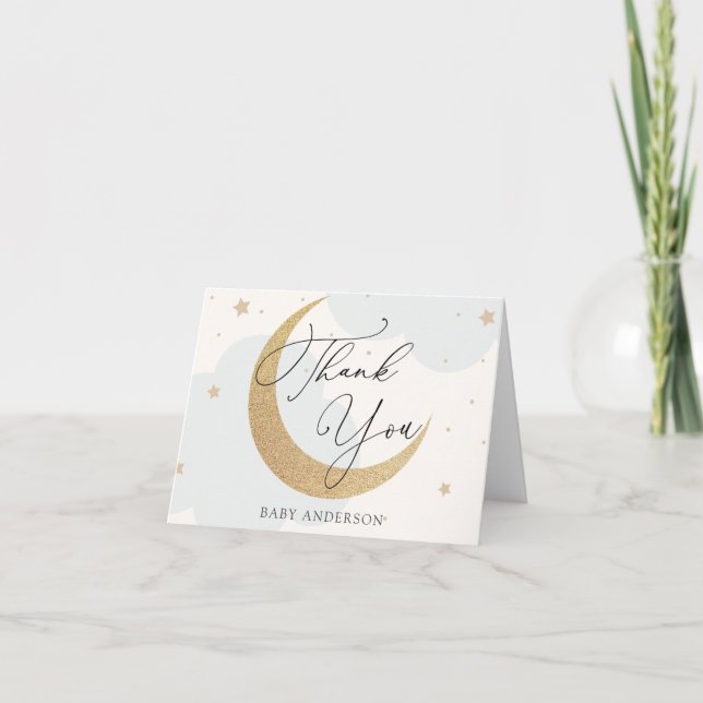Tarjeta De Agradecimiento Moon and Stars Baby Shower Gracias (Anverso)