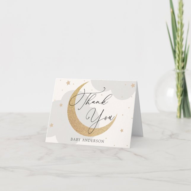 Tarjeta De Agradecimiento Moon and Stars Baby Shower Gracias (Anverso)
