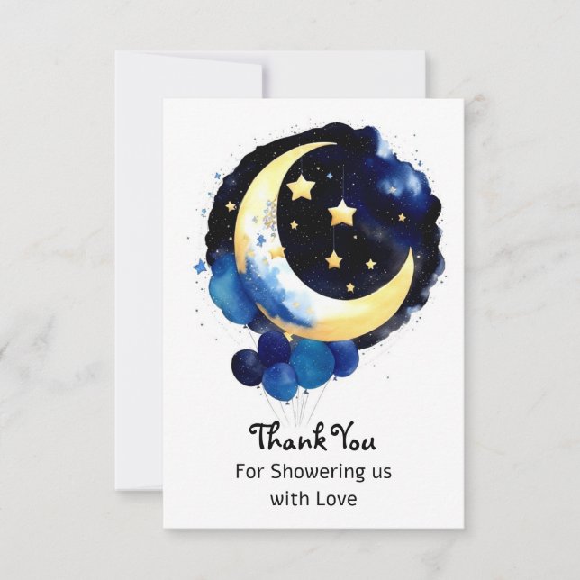 Tarjeta De Agradecimiento Moon and Stars Boy Baby Shower Night Sky (Anverso)