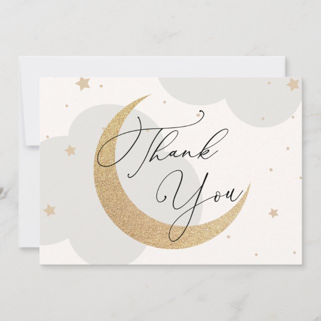 Tarjeta De Agradecimiento Moon and Stars Grey Baby Shower Gracias (Anverso)