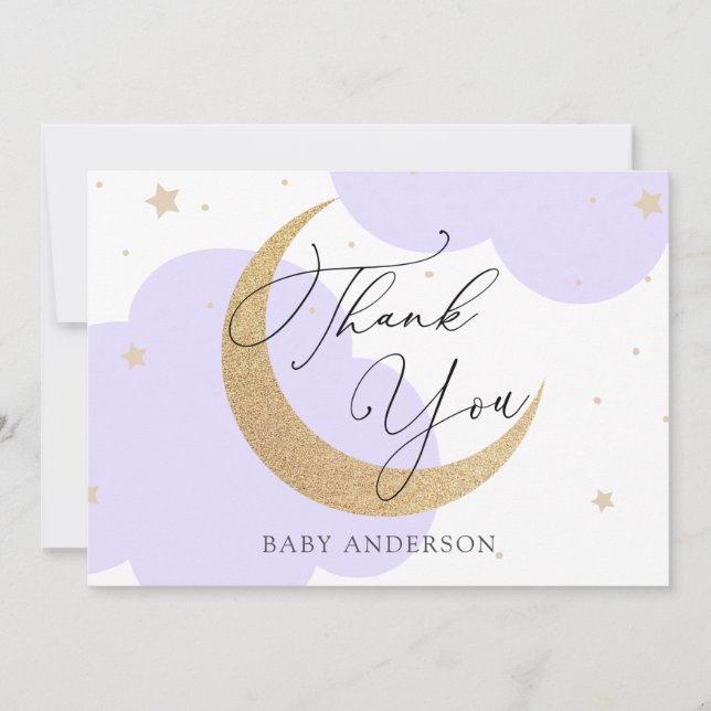 Tarjeta De Agradecimiento Moon and Stars Purple Baby Shower Thank You (Anverso)