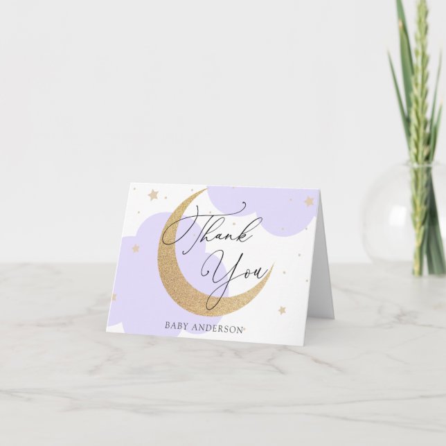 Tarjeta De Agradecimiento Moon and Stars Purple Baby Shower Thank You (Anverso)