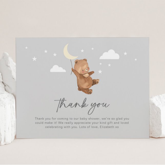 Tarjeta De Agradecimiento Moon Stars Bear Baby Shower (Subido por el creador)