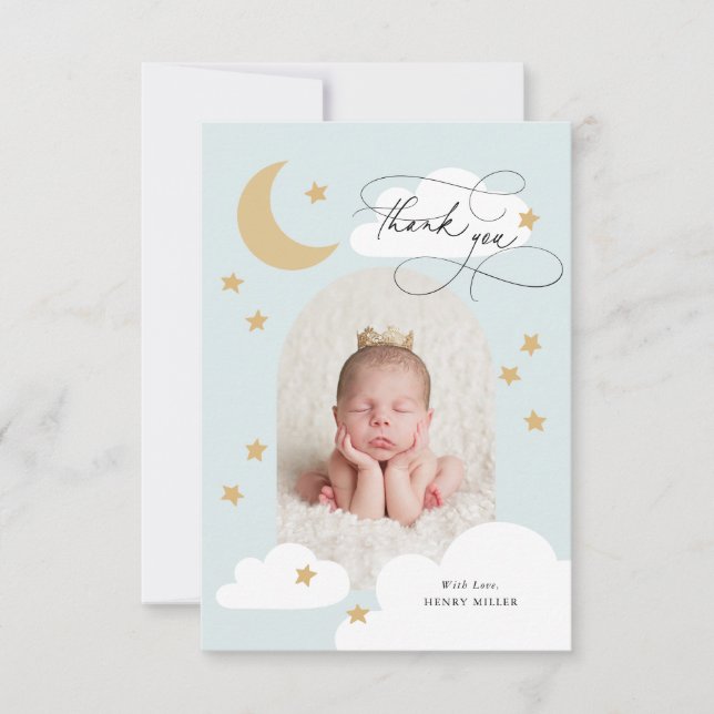 Tarjeta De Agradecimiento Moon Stars Clouds Arch Foto Azul Gracias (Anverso)