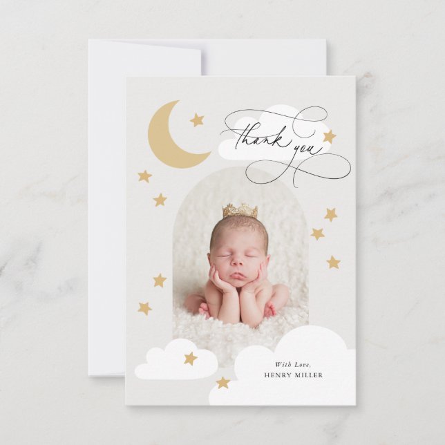 Tarjeta De Agradecimiento Moon Stars Clouds Arch Foto Grey Gracias (Anverso)