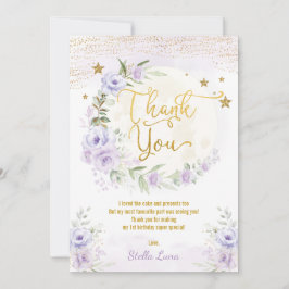 Tarjeta De Agradecimiento Moon & Stars Cumpleaños Morple Gold Floral
