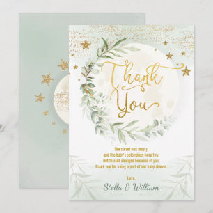 Tarjeta De Agradecimiento Moon Twinkle Stars Greenery Gold Baby Shower
