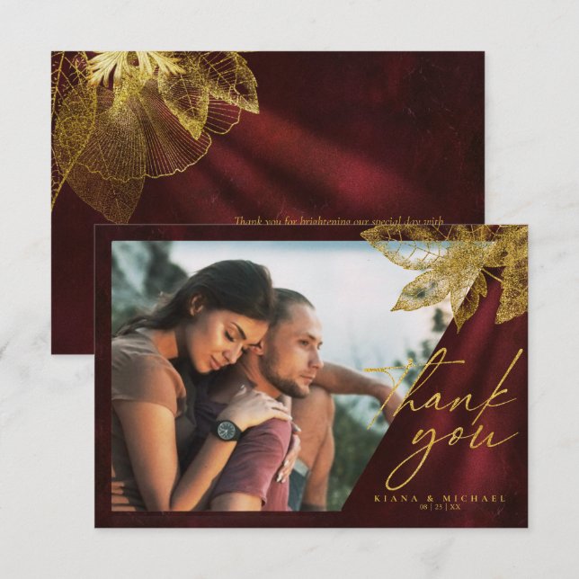 Tarjeta De Agradecimiento Moonlight Romance Boda Burgundy ID881 (Anverso / Reverso)