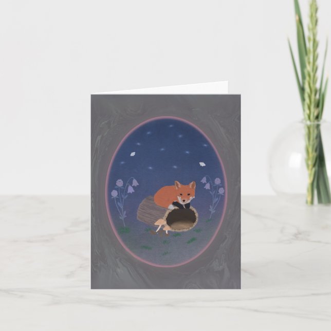Tarjeta De Agradecimiento Moonlit Fox on Woodland Log Small Greeting Card (Anverso)