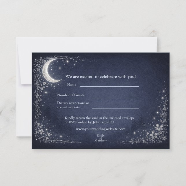 Tarjeta De Agradecimiento Moonlit Grove Celestial Woodland Wedding RSVP Card (Anverso)