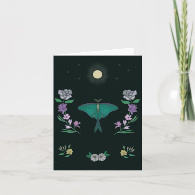 Tarjeta De Agradecimiento Moonlit Luna Moth Garden Small Greeting Card (Anverso)