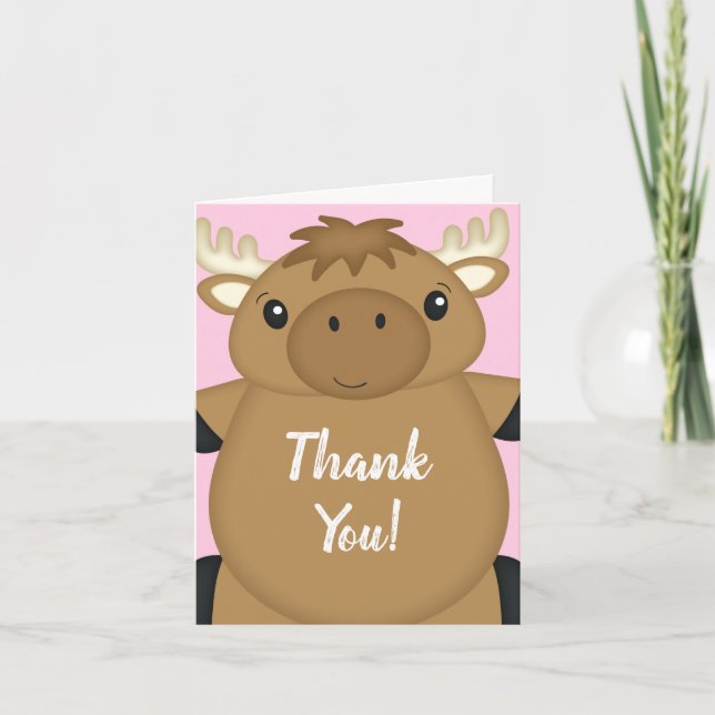 Tarjeta De Agradecimiento Moose Baby Shower Pink (Anverso)