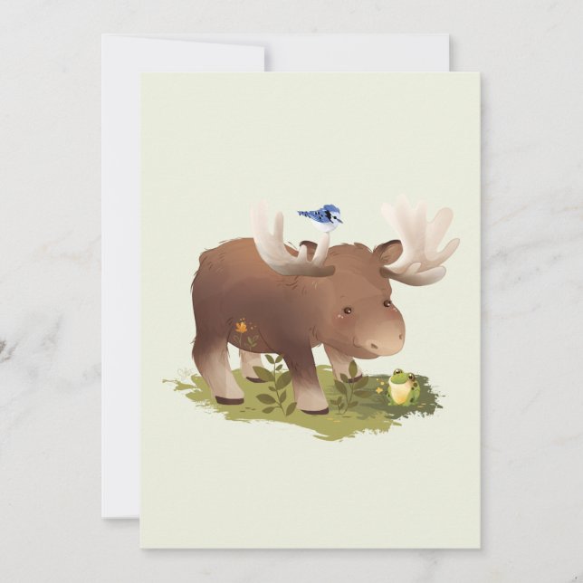 Tarjeta De Agradecimiento Moose ・ Ilustracion animal rústico forestal de Woo (Anverso)