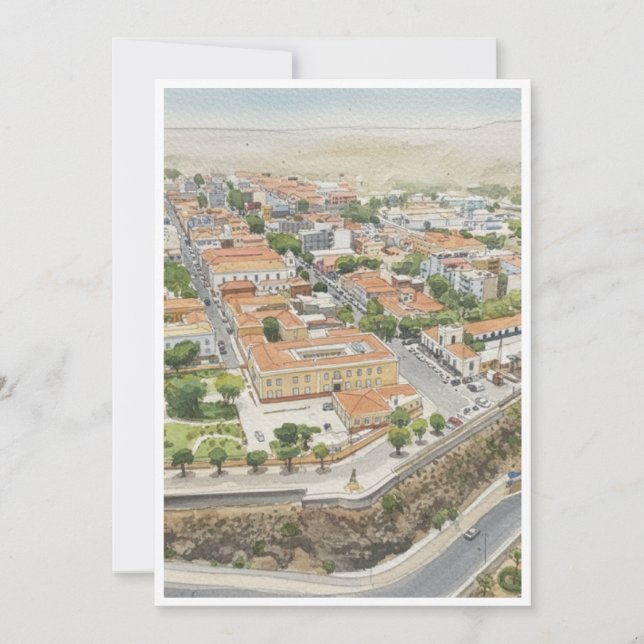 Tarjeta De Agradecimiento Morabeza Creations – Sunlit Hilltop Town Cityscape (Anverso)