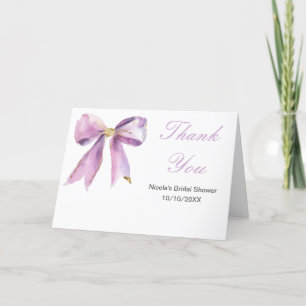 Tarjeta De Agradecimiento Morada Coquette Bow Bridal Shower