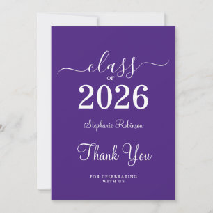 Tarjeta de agradecimiento morada para graduados de