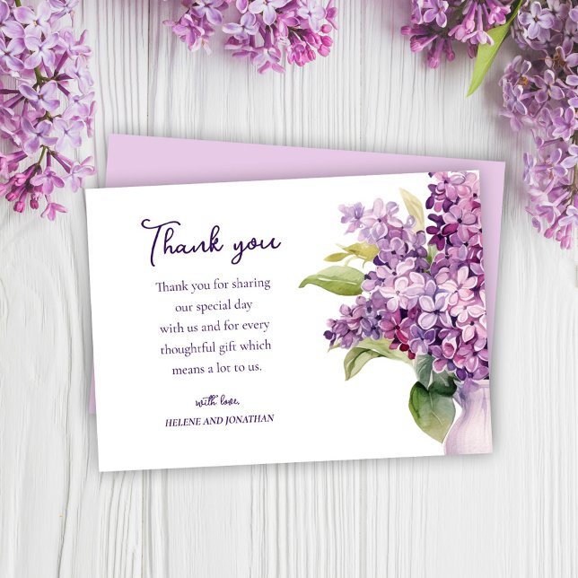 Tarjeta De Agradecimiento Morado acuarela Floral Lilac Elegante Baby Shower (Purple Watercolor Floral Lilac Elegant Baby Shower Thank You Card)