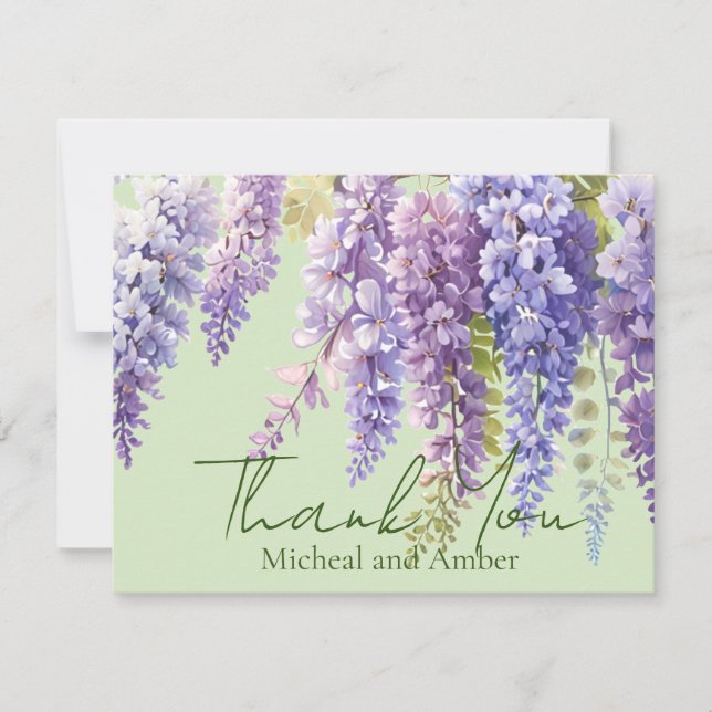 Tarjeta De Agradecimiento Morado acuarela glicinia floral lilac botánico (Anverso)