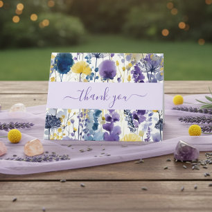 Tarjeta De Agradecimiento Morado amarillo acuarela Flora silvestre Baby Show