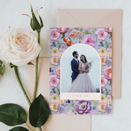 Tarjeta De Agradecimiento Morado Big Floral Bordado Máximo Boda