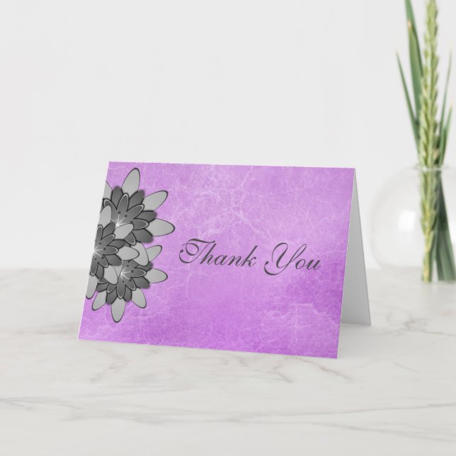 Tarjeta De Agradecimiento Morado con Gray Floral Lotus Gracias (Anverso)