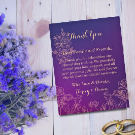 Tarjeta De Agradecimiento Morado de magenta vibrante con Boda floral